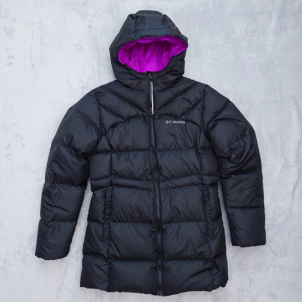 Columbia Girls Black Magenta Hooded Down Puffer Parka Jacket Size L 14/16 WG1438